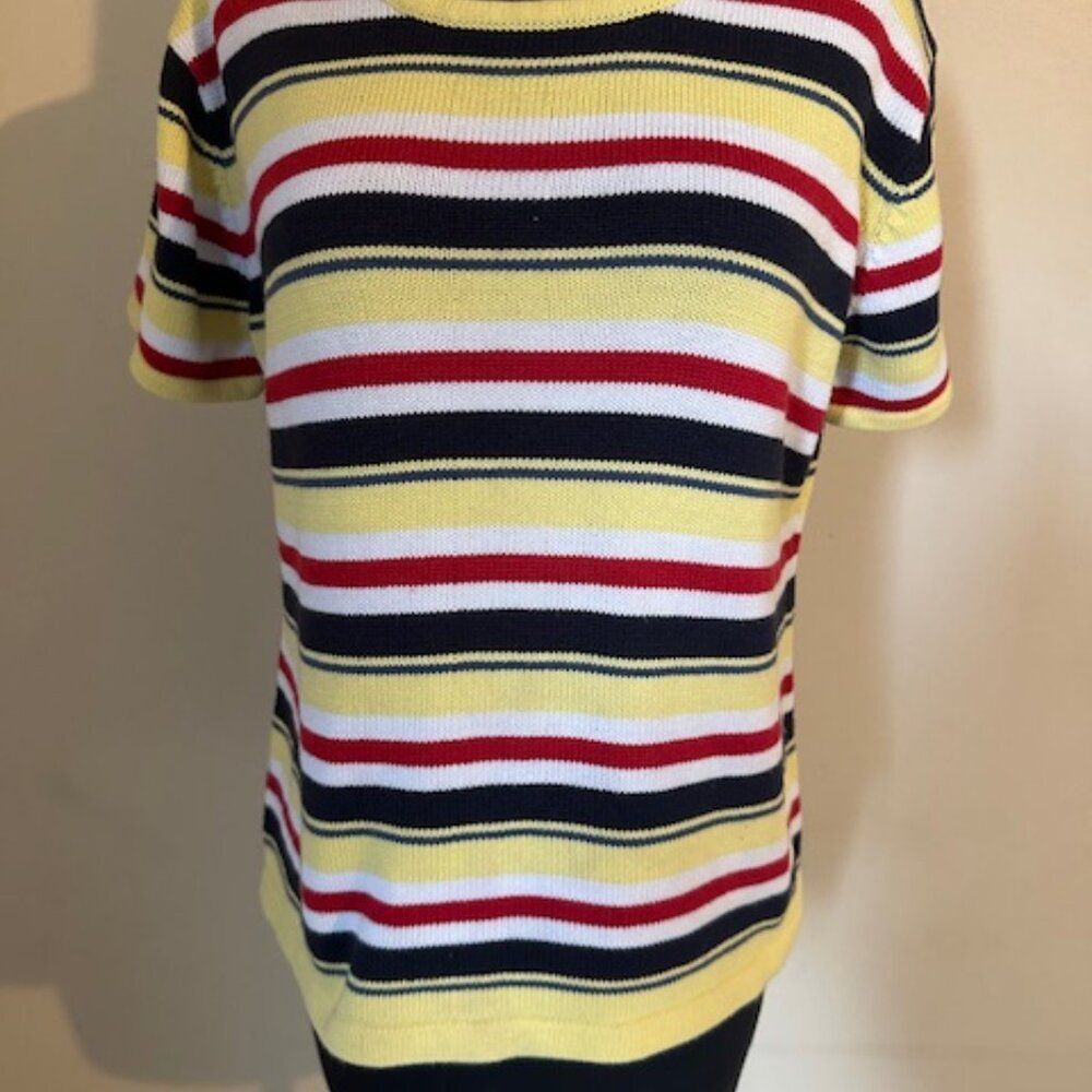 Paul Harris Yellow Striped Short Sleeve Knit Top  8636  XL